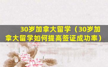 30岁加拿大留学（30岁加拿大留学如何提高签证成功率）