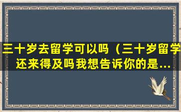三十岁去留学可以吗（三十岁留学还来得及吗我想告诉你的是....）