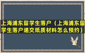 上海浦东留学生落户（上海浦东留学生落户递交纸质材料怎么预约）