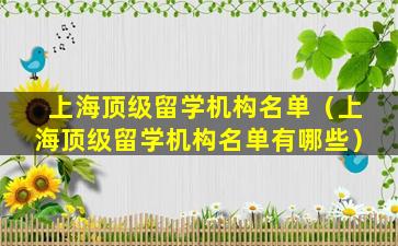 上海顶级留学机构名单（上海顶级留学机构名单有哪些）