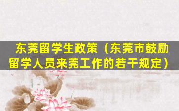 东莞留学生政策（东莞市鼓励留学人员来莞工作的若干规定）