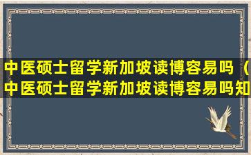 中医硕士留学新加坡读博容易吗（中医硕士留学新加坡读博容易吗知乎）