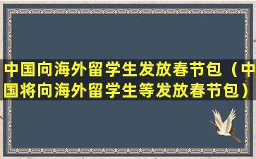 中国向海外留学生发放春节包（中国将向海外留学生等发放春节包）
