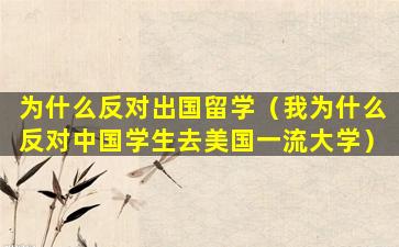 为什么反对出国留学（我为什么反对中国学生去美国一流大学）