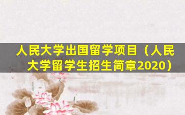 人民大学出国留学项目（人民大学留学生招生简章2020）