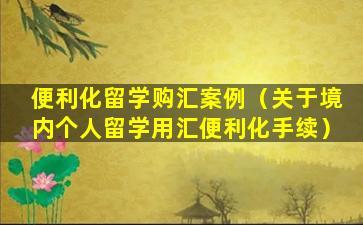 便利化留学购汇案例（关于境内个人留学用汇便利化手续）