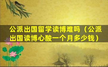 公派出国留学读博难吗（公派出国读博心酸一个月多少钱）