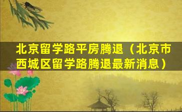 北京留学路平房腾退（北京市西城区留学路腾退最新消息）