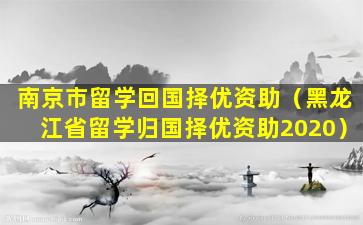南京市留学回国择优资助（黑龙江省留学归国择优资助2020）