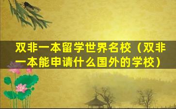 双非一本留学世界名校（双非一本能申请什么国外的学校）