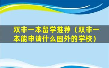 双非一本留学推荐（双非一本能申请什么国外的学校）