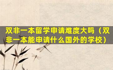 双非一本留学申请难度大吗（双非一本能申请什么国外的学校）