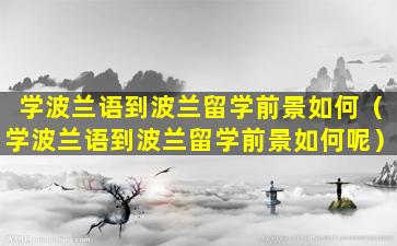 学波兰语到波兰留学前景如何（学波兰语到波兰留学前景如何呢）