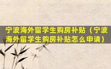 宁波海外留学生购房补贴（宁波海外留学生购房补贴怎么申请）
