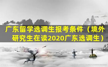 广东留学选调生报考条件（境外研究生在读2020广东选调生）