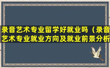 录音艺术专业留学好就业吗（录音艺术专业就业方向及就业前景分析）
