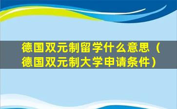 德国双元制留学什么意思（德国双元制大学申请条件）