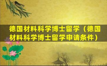德国材料科学博士留学（德国材料科学博士留学申请条件）