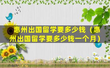 惠州出国留学要多少钱（惠州出国留学要多少钱一个月）