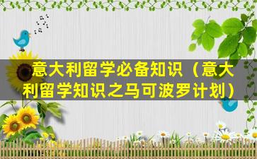 意大利留学必备知识（意大利留学知识之马可波罗计划）