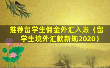 推荐留学生佣金外汇入账（留学生境外汇款新规2020）