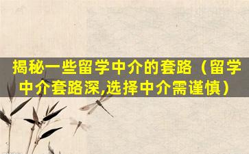 揭秘一些留学中介的套路（留学中介套路深,选择中介需谨慎）