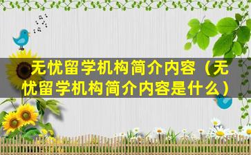 无忧留学机构简介内容（无忧留学机构简介内容是什么）