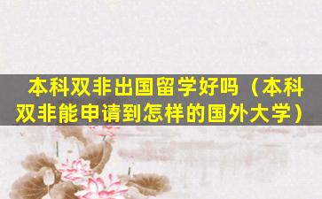 本科双非出国留学好吗（本科双非能申请到怎样的国外大学）