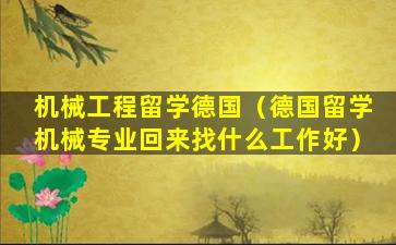机械工程留学德国（德国留学机械专业回来找什么工作好）