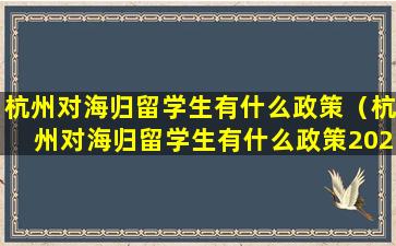 杭州对海归留学生有什么政策（杭州对海归留学生有什么政策2022）
