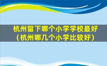 杭州留下哪个小学学校最好（杭州哪几个小学比较好）