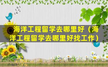 海洋工程留学去哪里好（海洋工程留学去哪里好找工作）
