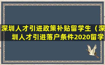 深圳人才引进政策补贴留学生（深圳人才引进落户条件2020留学人员）