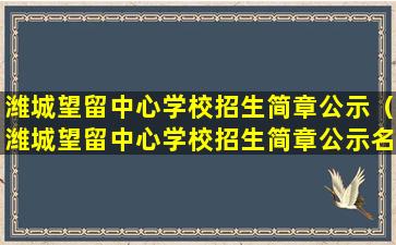 潍城望留中心学校招生简章公示（潍城望留中心学校招生简章公示名单）