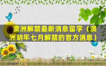 澳洲解禁最新消息留学（澳洲明年七月解禁的官方消息）