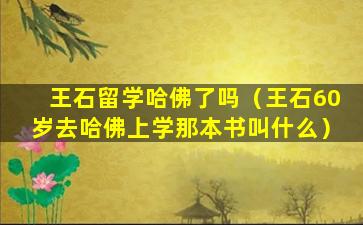 王石留学哈佛了吗（王石60岁去哈佛上学那本书叫什么）