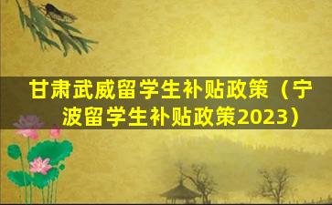 甘肃武威留学生补贴政策（宁波留学生补贴政策2023）