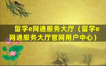 留学e网通服务大厅（留学e网通服务大厅官网用户中心）