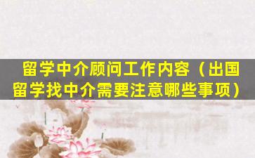 留学中介顾问工作内容（出国留学找中介需要注意哪些事项）