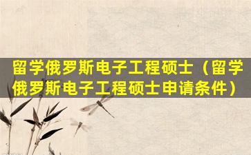 留学俄罗斯电子工程硕士（留学俄罗斯电子工程硕士申请条件）