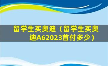 留学生买奥迪（留学生买奥迪A62023首付多少）