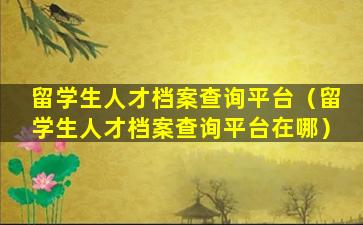 留学生人才档案查询平台（留学生人才档案查询平台在哪）