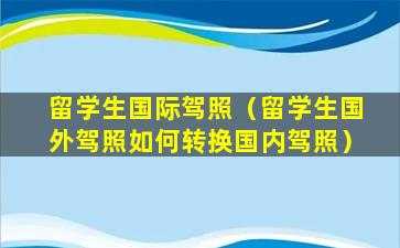 留学生国际驾照（留学生国外驾照如何转换国内驾照）