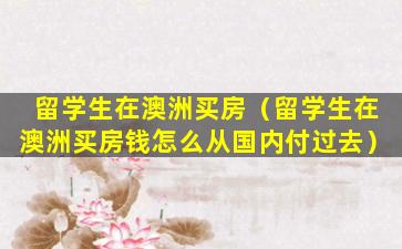 留学生在澳洲买房（留学生在澳洲买房钱怎么从国内付过去）