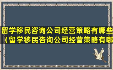 留学移民咨询公司经营策略有哪些（留学移民咨询公司经营策略有哪些类型）
