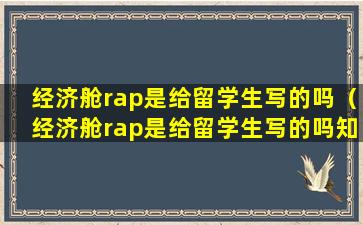 经济舱rap是给留学生写的吗（经济舱rap是给留学生写的吗知乎）