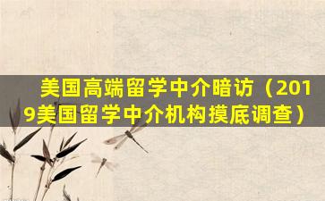 美国高端留学中介暗访（2019美国留学中介机构摸底调查）