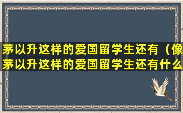 茅以升这样的爱国留学生还有（像茅以升这样的爱国留学生还有什么还有谁）