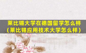 莱比锡大学在德国留学怎么样（莱比锡应用技术大学怎么样）