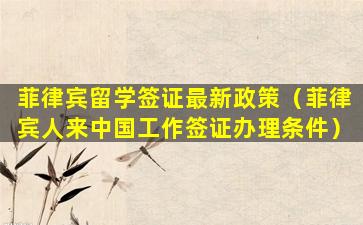 菲律宾留学签证最新政策（菲律宾人来中国工作签证办理条件）